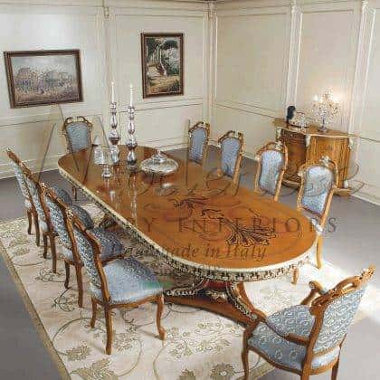 Эксклюзивные обеденные залы ручной работы из массива дерева инкрустированные столы на заказ стулья итальянские дизайнерские ткани высокого качества и роскошная элитная мебель премиального класса от производителя в стиле барокко рококо венецианском стиле