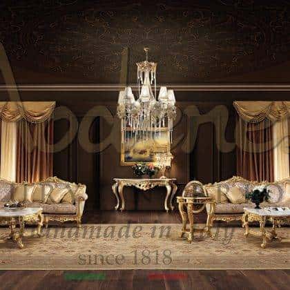 Элегантная мебель для гостиной комнаты из массива дерева резьба ручной работы итальянские ткани роскошные материалы золотые финиши мраморный топ роскошные столики консоли тумбы под телевизор