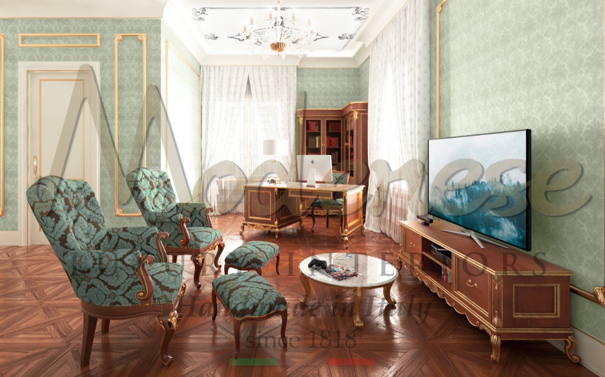 Элегантные интерьеры, уникальный дизайн офисов для уникальных королевских классических дворцов и вилл. Высококачественные материалы и мебель высшего качества, сделанная в Италии.