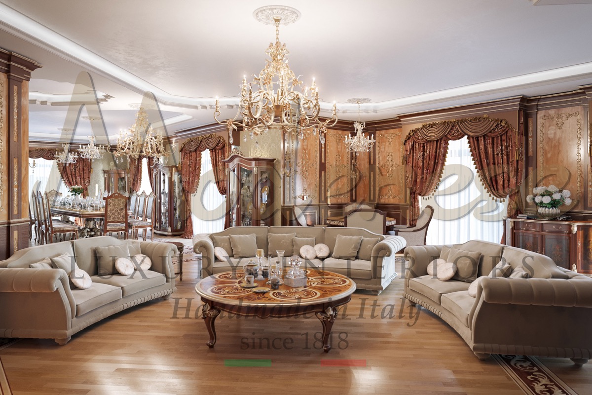 Высококачественные материалы и мебель высшего качества для идеальной гостиной. Индивидуальный дизайн гостиной для частной резиденции. Уникальная мебель с Италии. Изысканная мебель для гостиной.