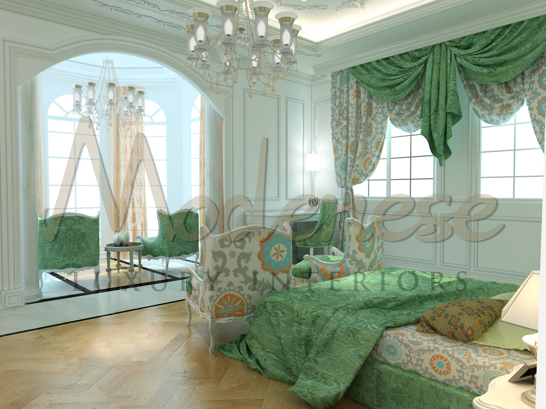 Green Accents with White For Luxurious Bedroom