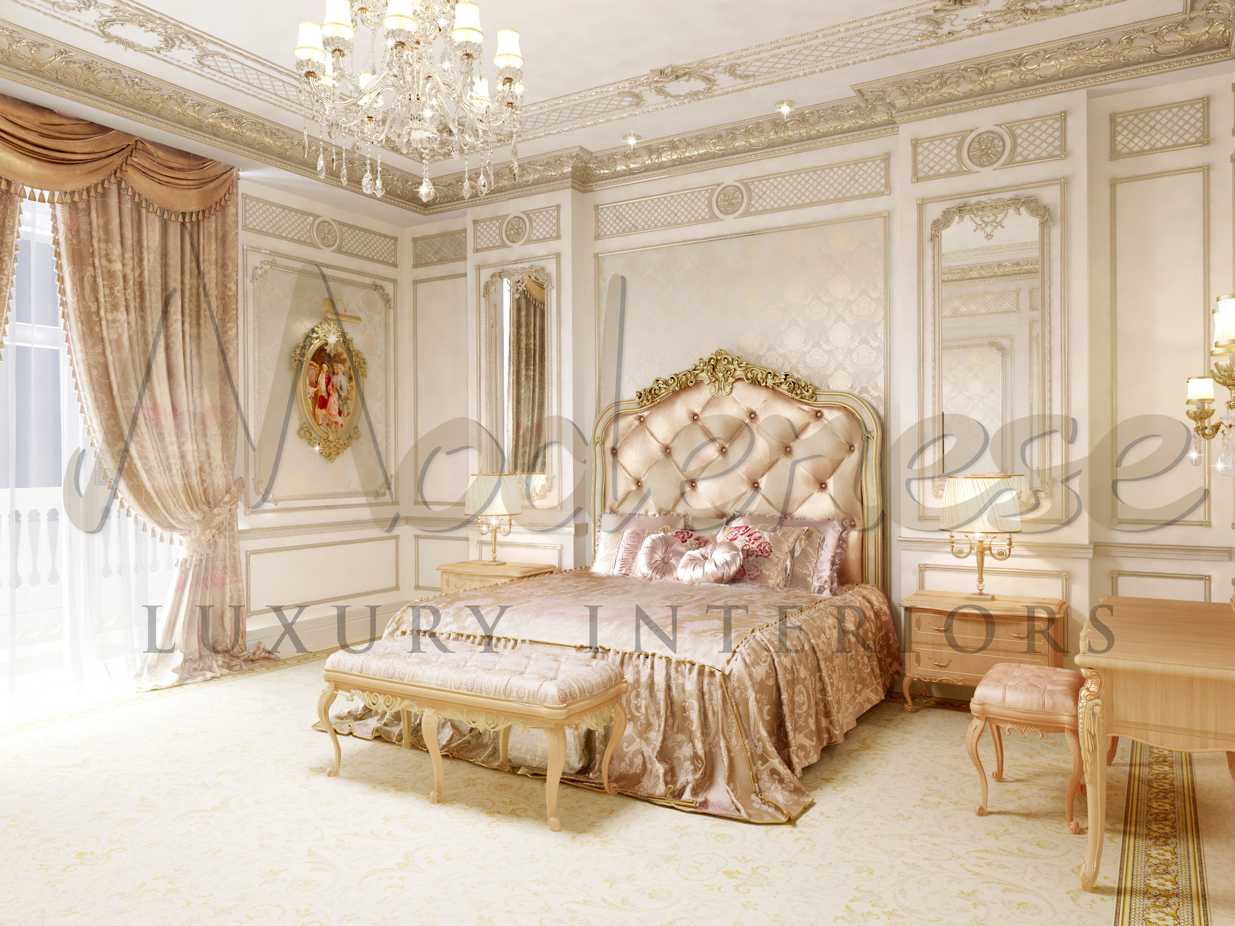 Classic Beige Bedroom In Classical Style