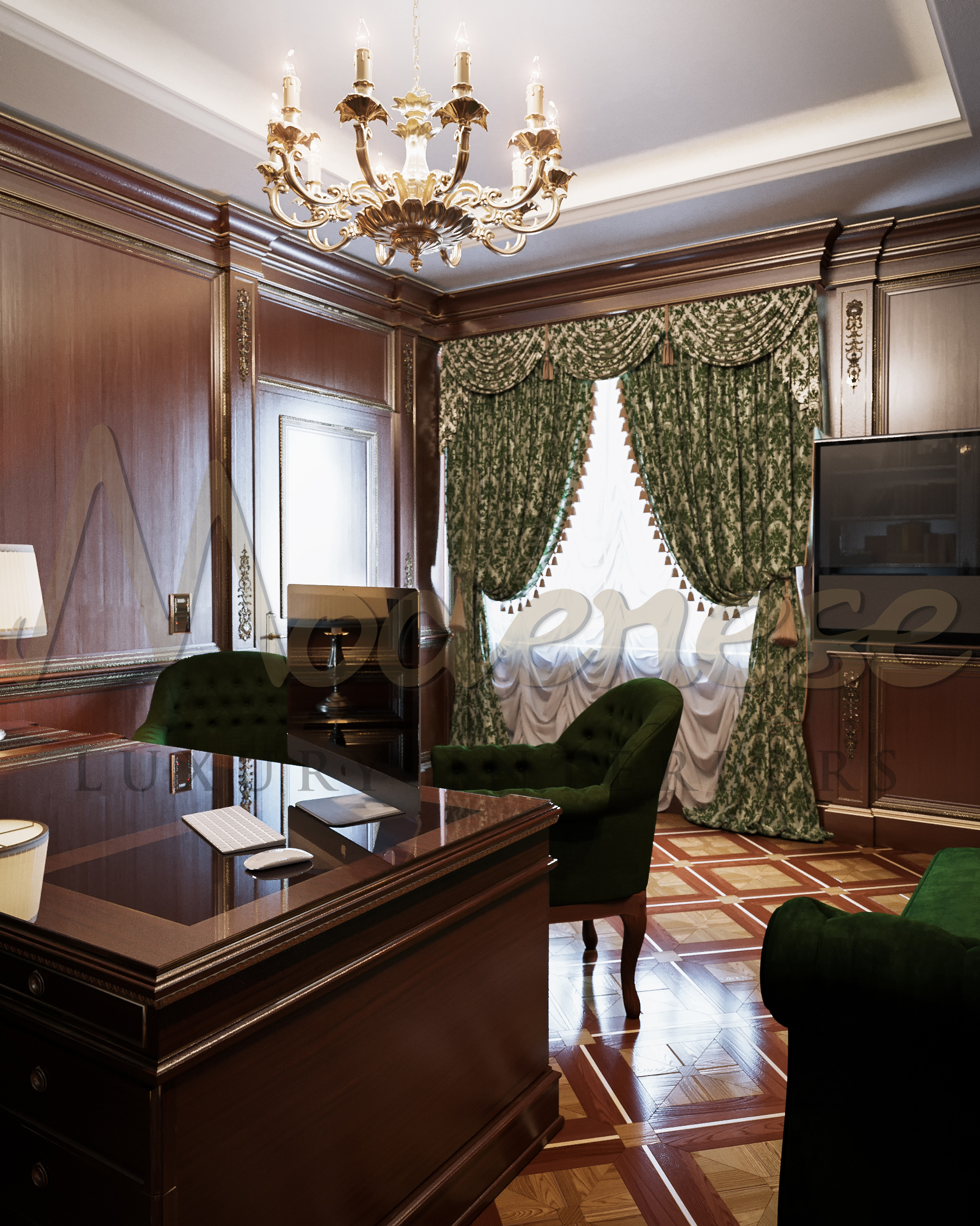 Luxurious majestic presidential office projects for royal villa, classic custom-made offices made in Italy