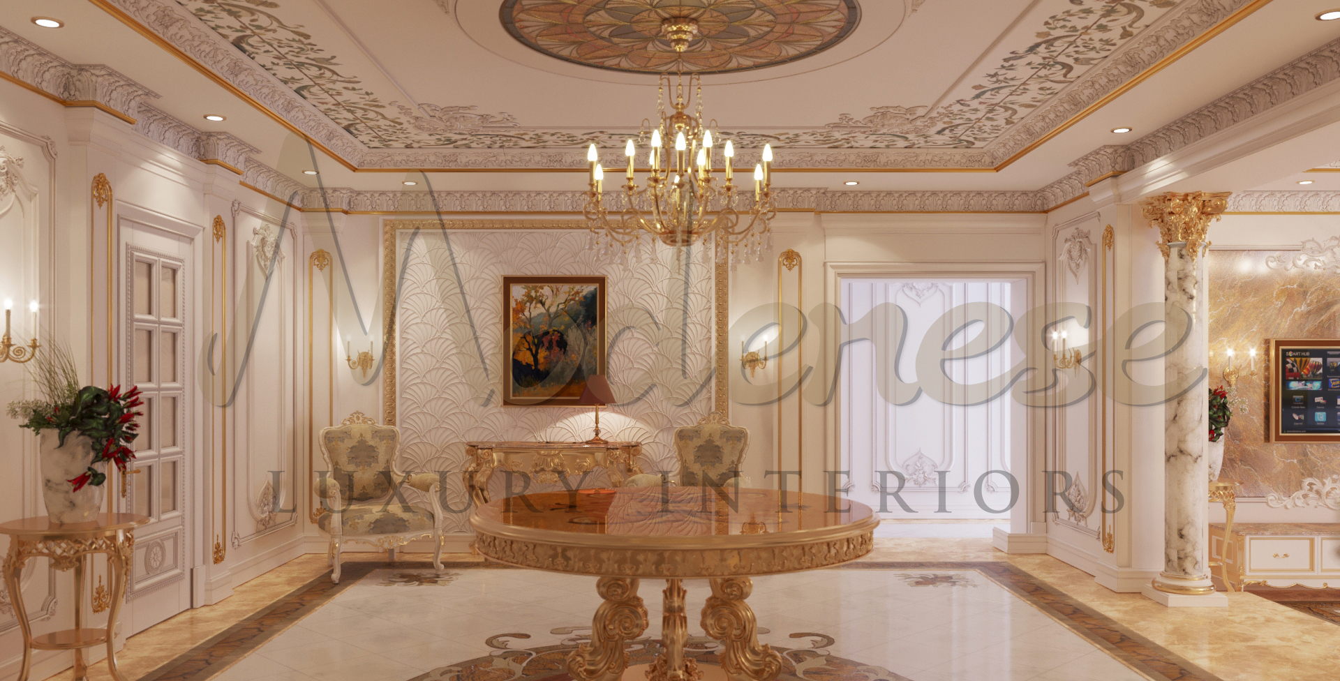 Sophisticated Italian design for luxurious hall. High-end quality, bespoke interiors. Italian handmade interiors. Bespoke interior design project from Modenese Luxury Interiors.