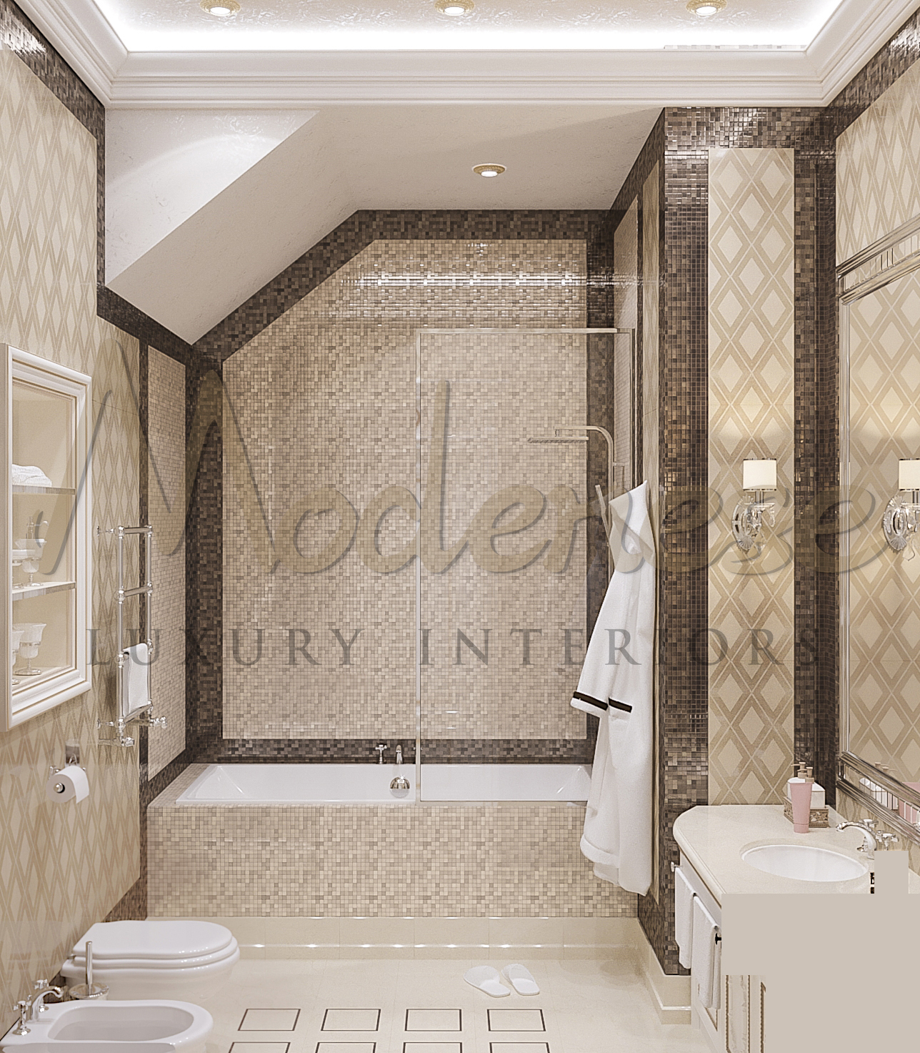 Refined style, exclusive design of bathrooms. Bespoke luxury house designs in Lahore, Pakistan.Turnkey Interior Design Project.