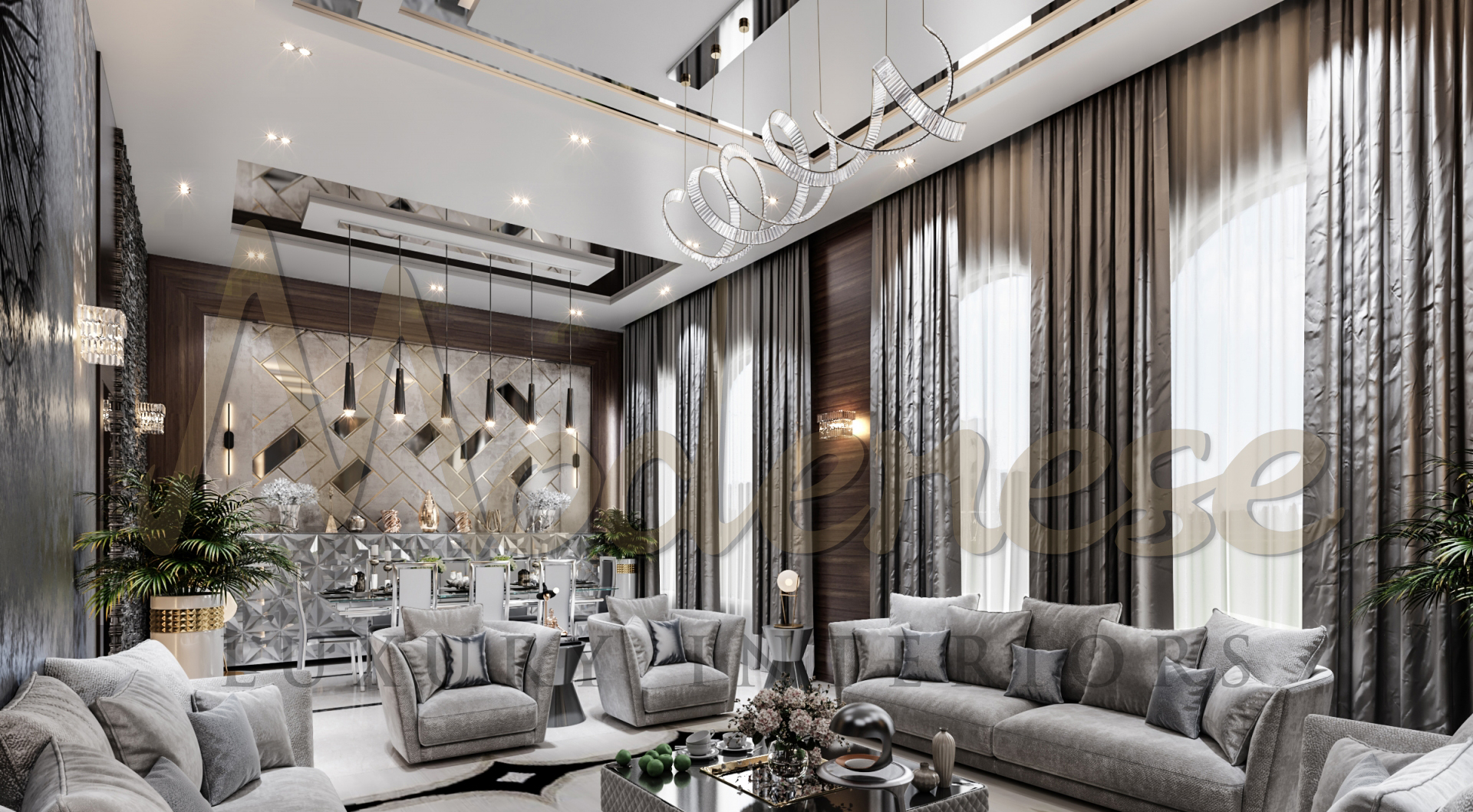 Turnkey Interior Design Project in Miami,USA. Luxury high-quality furniture made in Italy. Hand-made furniture for exclusive living room design.