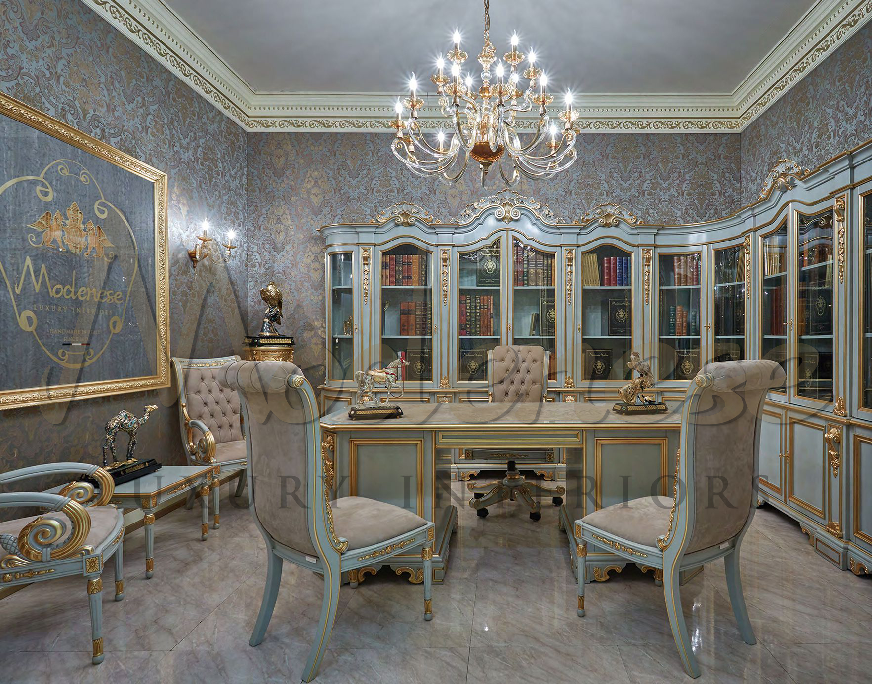 Luxurious majestic design for home office, classic custom-made office furniture made in Italy